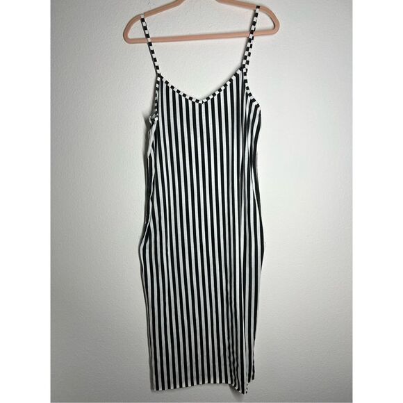 Prettylittlething Black Stripe Jersey Split Cami Midi Dress size 10 - Picture 2 of 15